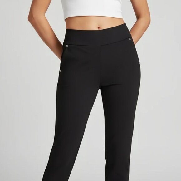 Michael Kors Womens Black Slim Fit Pants With Gold Button Accents - Picture 1 of 7